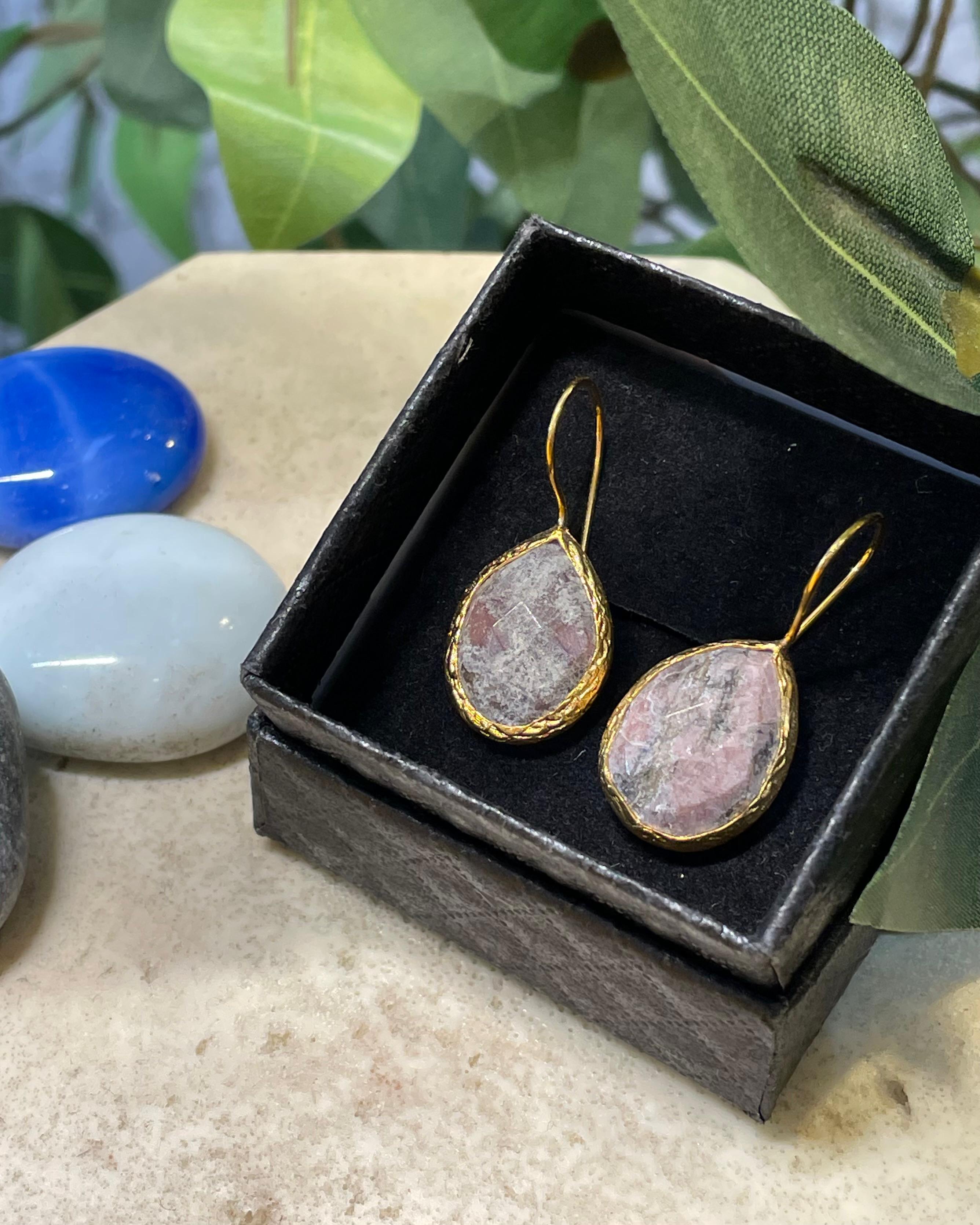 Arethusa Doğal Taş El Yapımı Küpe Pembe Opal
