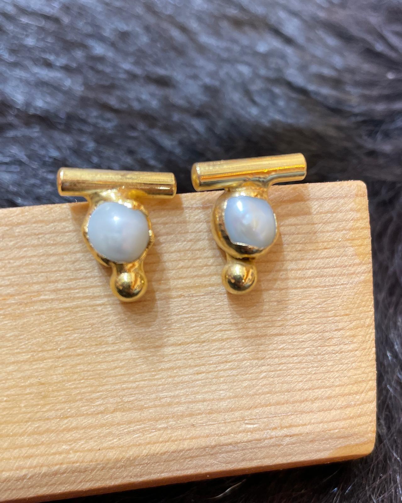 Damla 22K Gold Kaplama El Yapımı İnci Küpe