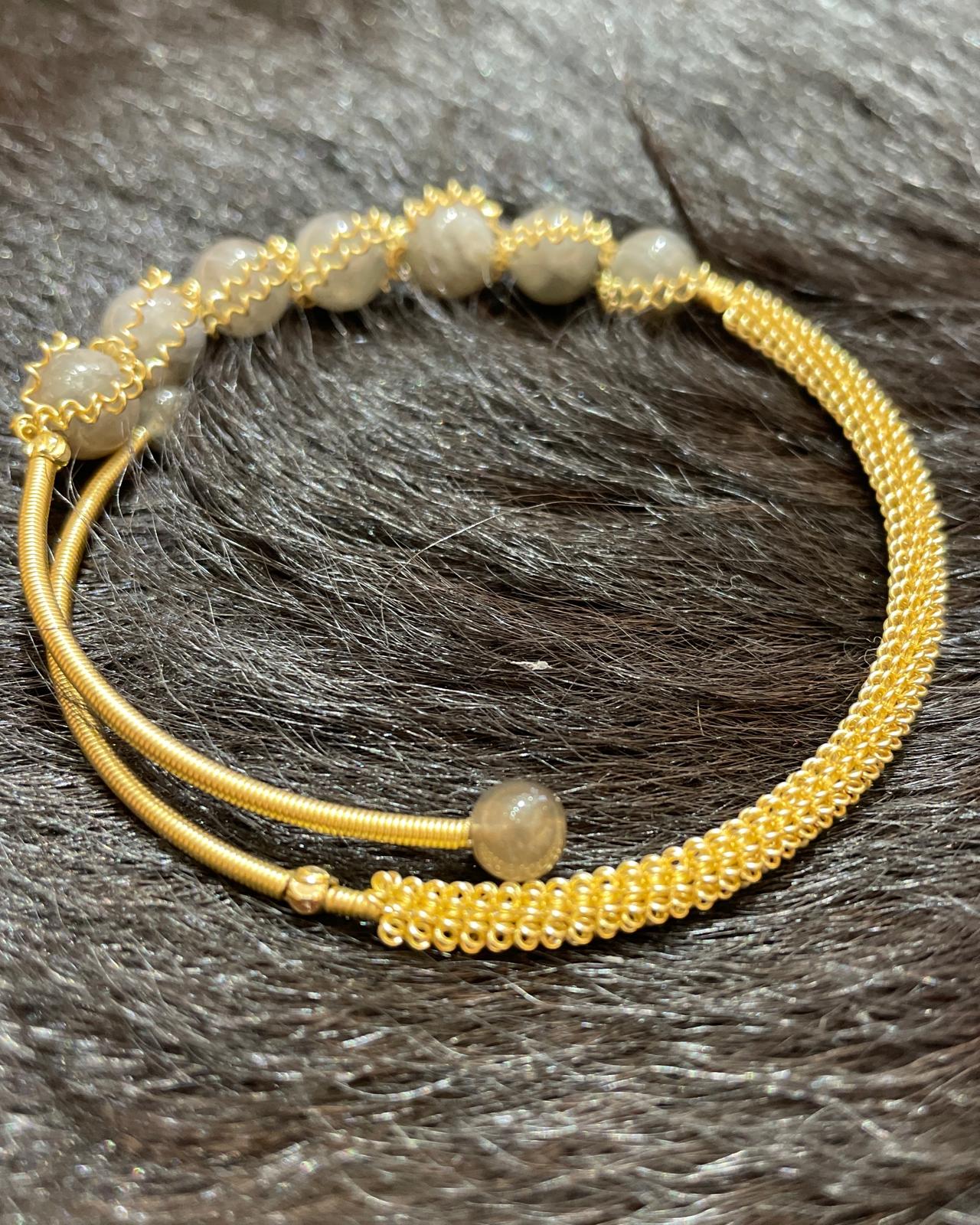 Doğal Taş 22K Gold Kaplama El Yapımı Bileklik