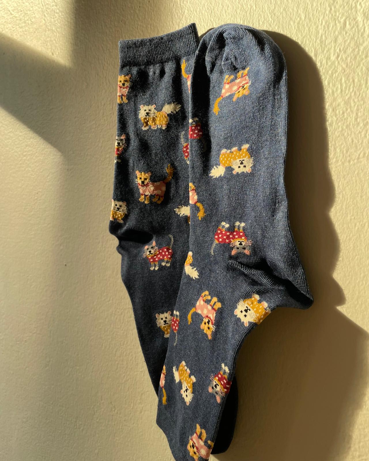Elbiseli Kedi Desenli Kadın Soket Çorap