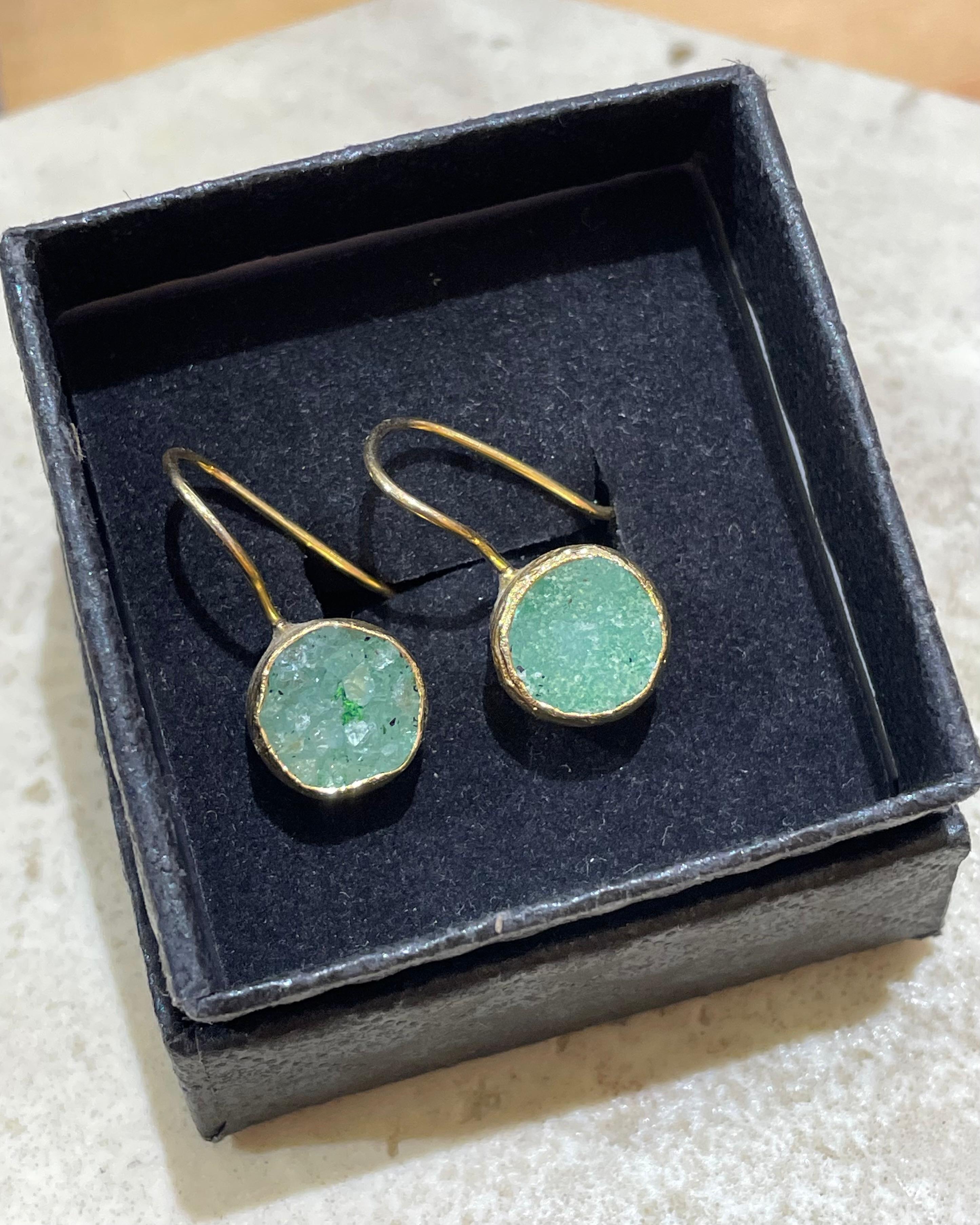 Hebe Doğal Taş El Yapımı Küpe Yeşil Druzy