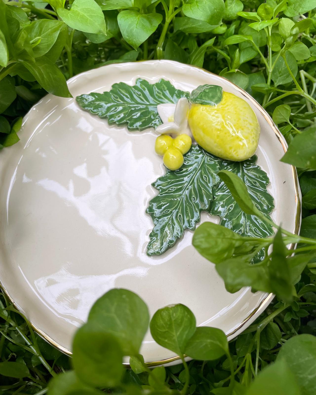 Limon Çiçekli El Yapımı Seramik Fincan Seti