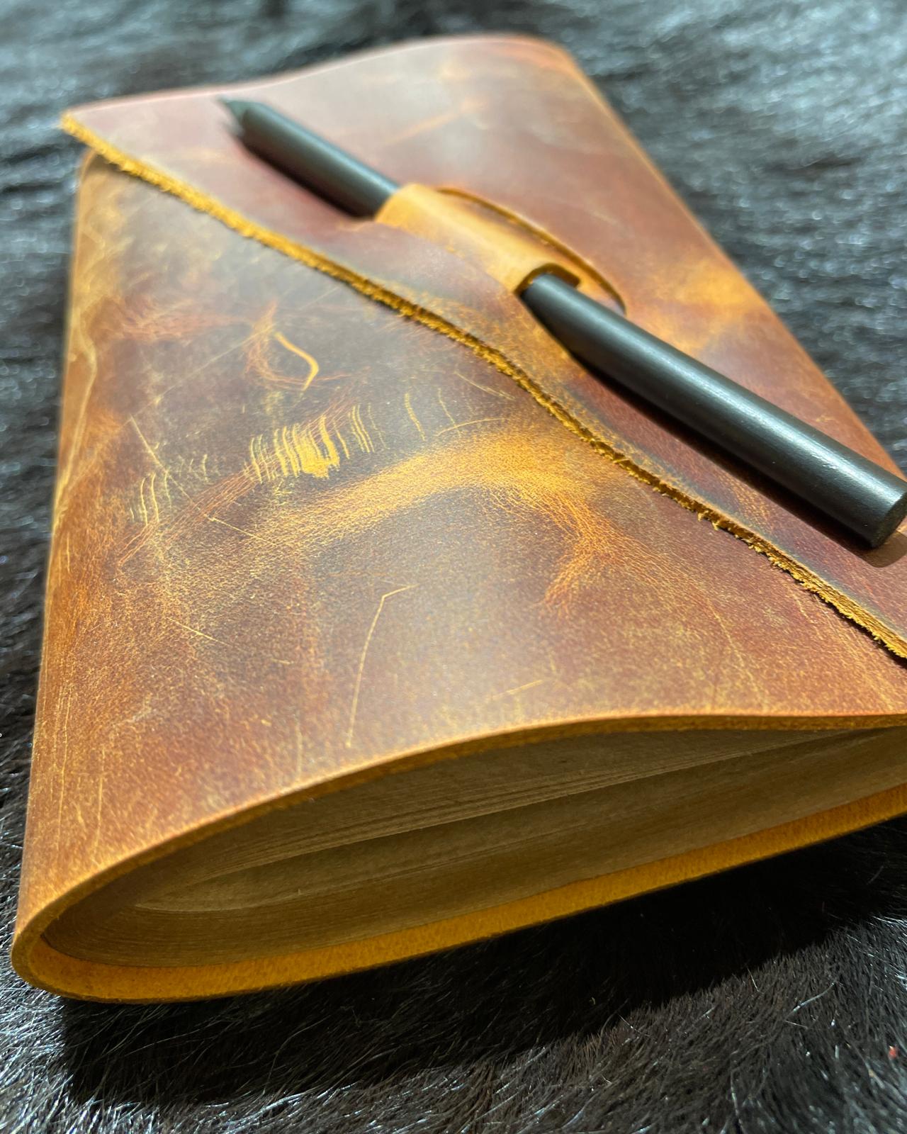 Organik Kağıtlı El Yapımı Deri Defter (Küçük Boy)