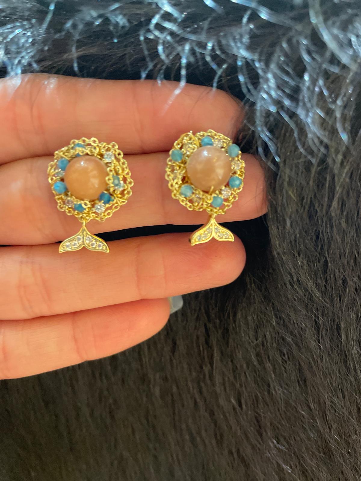 Pembe Kuvars Özel Tasarım 22K Gold Kaplama El Yapımı Küpe